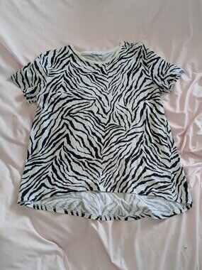 Zara White Black Zebra Print Cotton T-Shirt Size M
